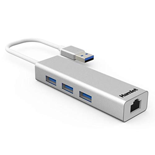 Hub USB 3.0 Type-A Hamlet XHUB330LAN concentrateur 5000 Mbit/s argent pour PC