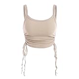 ZAFUL Women's Sleeveless Tank Tops Shirt Ribbed Drawstring Side Ruched Scoop Neck Basic Crop Top Lig