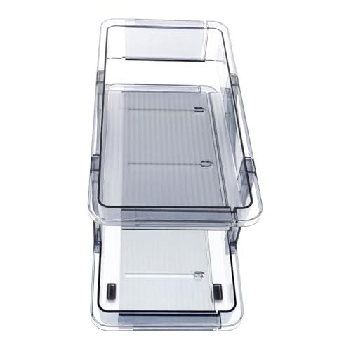 OKUMEYR Rolling Can Dispenser Beverage Organizer for Fridge Transparent Dual Storage Rack for Soda and Drinks Versatile Kitchen and Office Use Capacity Beverage Holder