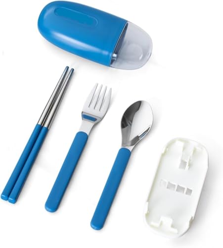 Image of Baby Self Feeding Spoon and Fork Set with Travel Case Stainless Steel Kids Cutlery Toddler Training Utensils Color as per Stock (Cutlery Set)