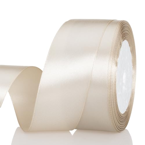 Image of ATRBB 25 Yards 1-1 /2 inch Natural Linen Satin Ribbon for Gift Wrapping | Wedding, Bows, Colorfast Polyester Fabric Thick Ribbon for Bouquets Party Decor Crafts Handmade Flower DIY