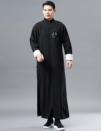 Ystylee Men's Chinese Traditional Long Robe Shirt Embroidered Cotton Linen Maxi Gown Crosstalk Storytelling Performance Wear3
