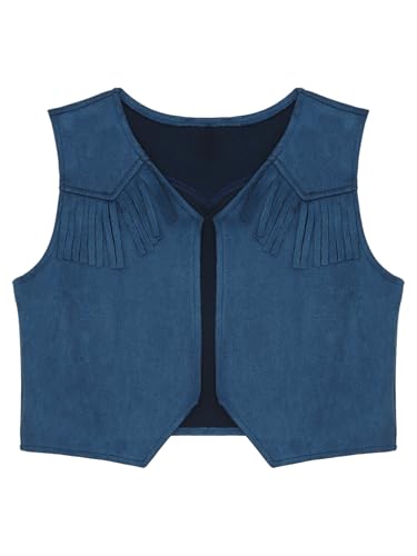Girls Boys Cowboys Cowgirls Vest Suede Tassel Waistcoat Western Party Cosplay Halloween Fancy Dress Up3