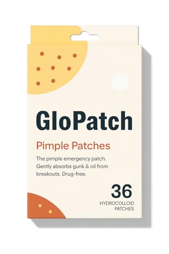 GloPatch Hydrocolloid Acne Pimple Patches for Shrinking Zits and Whiteheads in 1 use; Transparent Day or Nighttime Spot Stickers for Face and Skin (36 Count)