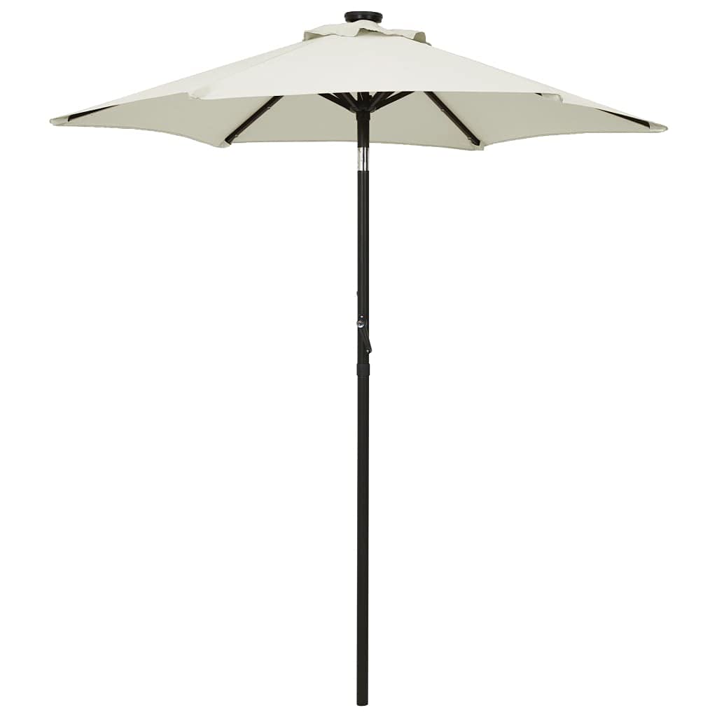 vidaXL Garden Parasol with LED Lights, Outdoor Umbrella for Balcony, Sunshade for Table, Patio Canopy, UV Protection Sun Shelter, Sand Aluminium
