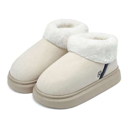 rosyclo Ankle Winter Boots for Women, Suede Faux Fur Furry Lining Warm Women's Snow Mini Boot Lightweight Anti-Slip Fuzzy Classic Memory Foam Comfort Shoes Short Booties for Indoor Outdoor