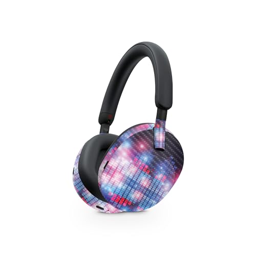 Image of MightySkins Carbon Fiber Skin Compatible with Sony WH-1000XM5 Headphones - Neon EQ | Protective, Durable Textured Carbon Fiber Finish | Easy to Apply, Remove, and Change Styles