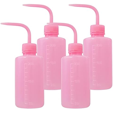 Grosun 4 Packs Wash Bottle Plastic Tattoo Wash Bottle Water Squirt Bottle Squeeze Diffuser Bottle Food Dispensers Salad Jam Bottle (Pink) Cover