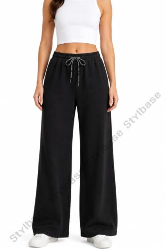 Image of Stylbase Women's Wide Leg Combo Track Pants - Elastic Drawstring Waist - Soft Breathable Cotton Relaxed Fit Lounge & Travel Trousers for Women & Girls (Pack of 2)
