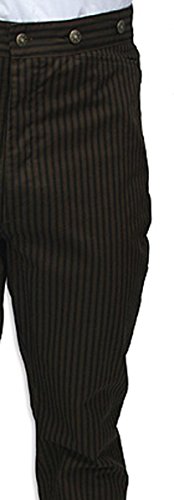 Historical Emporium Men's High Waist Ferndale Cotton Striped Trousers, Victorian Western Pants with Suspender Buttons2