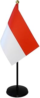TOSPA インドネシア 国旗 ミニフラッグ 1本立てセット 旗サイズ10.5×15.7cm テトロンスエード製 ポール27cm +スタンドセット 日本製 世界の国旗シリーズ