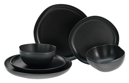 CreaTable, 21248, Série Natura Organic BLACK, service de vaisselle 12 pièces, ensemble d'assiettes en grès.