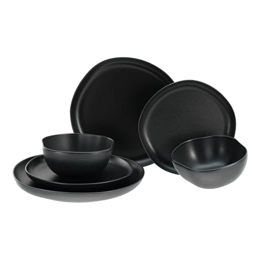 CreaTable, 21248, Serie Natura Organic BLACK, 12-teiliges Geschirrset, Teller Set aus Steinzeug, spülmaschinen- und mikrowellengeeignet, Made in Portugal