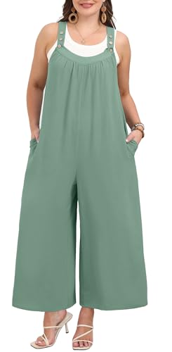 OLRIK Plus Size Jumpsuit for Curvy Women Reversible Overalls Romper Adjustable Sea Green-4X