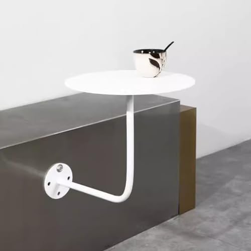 Mesa de Bar Redonda Mesa Auxiliar de Hierro Forjado Mesa de cóctel montada en la Pared Ocio Creativo Café Té Sofá Mesas auxiliares para Comedor, Tienda de postres, Blanco