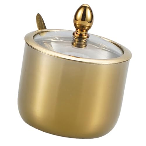 YiQinzcxg Elegante azucarero de acero inoxidable con tapa de cristal para almacenar sal, dulces, especias, azucareros, con tapa de cristal transparente
