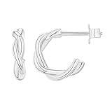 PAVOI Rhodium Plated 925 Sterling Silver Posts Twisted Rope Hoop Earrings for Women - Small Braided Hoop Earrings