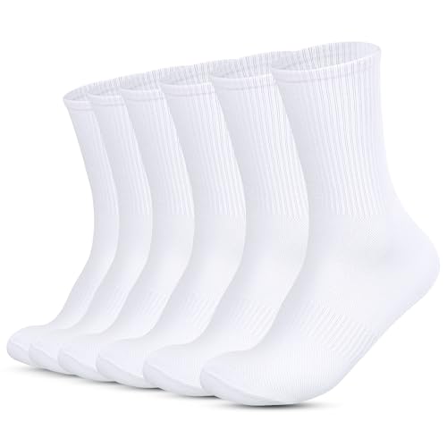 Huiguli 6 Pares Calcetines Media Caña Deporte Hombre Mujer, Antideslizantes Calcetines Largos Transpirables, Calcetines Blancos 38-43