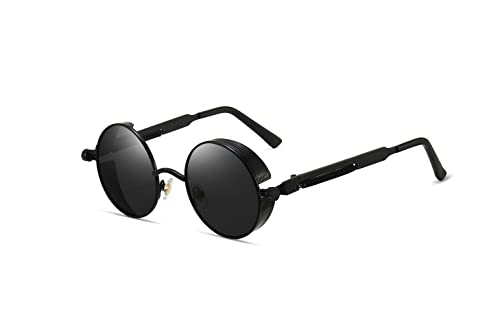 GY snail Gothic Polarized Sunglasses for Men, Round Metal Frame, Retro Steampunk Sun Glasses Women