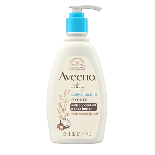 Image of Aveeno Baby Daily Moisturizing Cream with Prebiotic Oat, Hypoallergenic Baby Lotion with Coconut Oil & Shea Butter Moisturizes Sensitive Skin for 24 Hours, Gentle Coconut Scent, 12 fl. oz