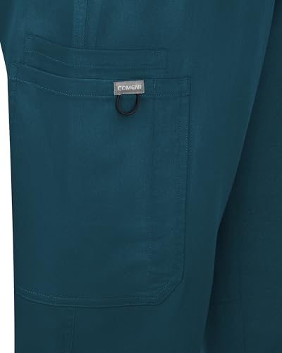 Image of COMENII Scrubs for Women, Knit Yoga Waistband Straight Leg Cargo Pants, Classic Fit Womens Scrubs Pants