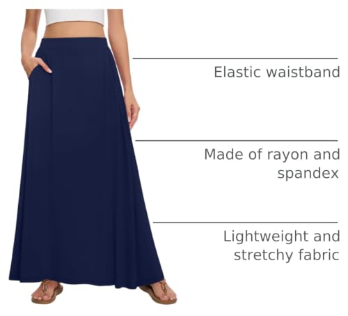 Image of Womens Maxi A-line Long Skirt Casual 2026 Elastic High Waist Flowy Skirts with Pockets