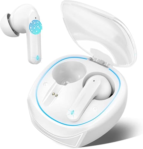 Wireless Earbuds, Bluetooth 5.3 Headphones with 4 Microphone, 40H Playtime Wireless Earphones, 50ms Low Latency Ear Bud, Call Noise Cancelling Sport In Ear Headphones,Touch Control, Game Mode, White