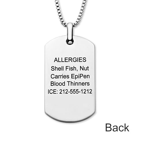 Medical Alert ID Dog Tag Necklace for Men Women, Customizable Engraving, Medical Jewelry for Emergency, Silver Stainless Steel, Hypoallergenic, Waterproof, Includes Gift Box & Medical ID Wallet Card3