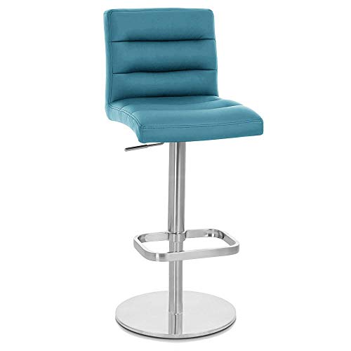 Zuri Furniture Teal Lush Flat Round Base Adjustable Height Swivel Armless Bar Stool