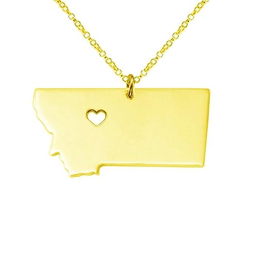 Art Attack Stainless Steel I Love Montana Necaklce, Yellowstone Big Sky Country Treasure State Grizzlies Bobcats Heart Pendant (Gold)
