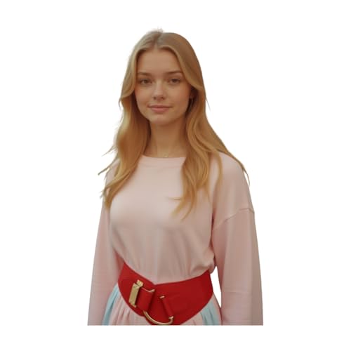 TrendyFashionJewelry Women Elastic Wide Belt Hip High Waist Gold Hook Buckle S M Red3