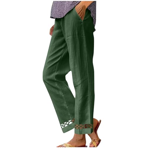 Pantalones de verano para mujer, ligeros, de lino con bolsillos, pantalones de tela, holgados, elegantes, para el tiempo libre, pantalones de salón, cintura elástica, pantalones deportivos, monocolor