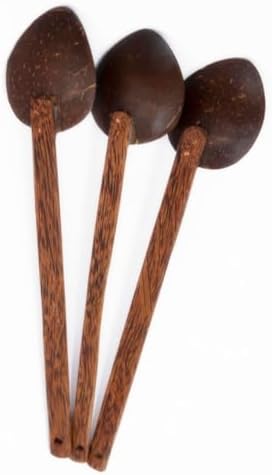 Thenga Coconut Shell Large Cooking Spoon Sets | Eco-Friendly Wooden Spoons For Serving, Kitchen (Set of 3) ,32 Cm