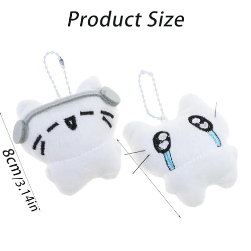 Image of figurine 2Pcs Cat Keychain,Cute Keychain, Plush Keychain, Emotional Cat with Headphones and Crying Face Design Bag Charms for Backpack, Purse, and Keys