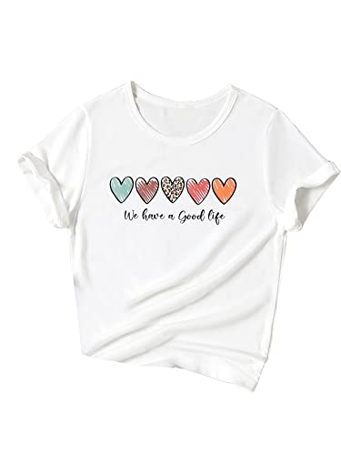 Soly Hux Girl's Letter Graphic Print Short Sleeve Tee Sun Moon T Shirt Top White Heart Graphic 9Y #TOP4