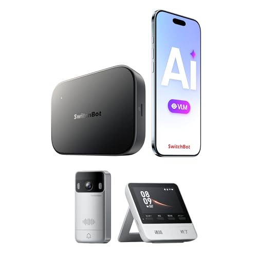 SwitchBot AI ハブ テレビドアホン カメラ付き インターホン - VLM搭載 アレクサ スイッチボット 大規模AIモデル搭載 スマートホーム中枢 ドアベル 双方向音声会話 遠隔確認 広角 工事不要 盗難防止 防水 ワイヤレス 防犯対策助成金あり(AIハブ+テレビドアホン)の画像