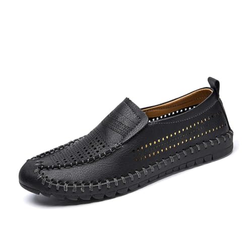 Men's Breathable Perforated Loafers Hand-Stitched Soft Sole Casual Shoes Slip-on Driving Moccasins for Men