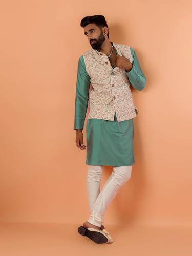 Image of Kisah Men's Cotton Blend Printed Nehru Jacket Regular Fit | Designer Ethnic Layering | Wedding & Occasion Wear