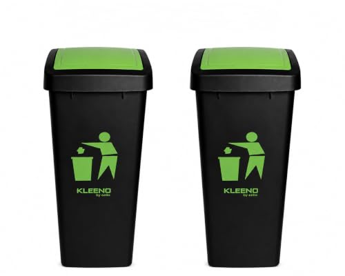 Image of Cello Plastic Garbage Swing-Lid Dustbin 48 Ltr, (Green & Green) COMBO