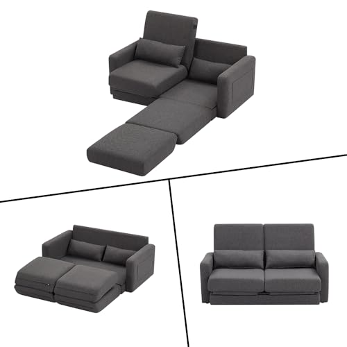 3WAY ソファーベッド 2人掛け 収納付き ローソファー ベッド 折りたたみ カウチソファー 一人用 コンパクト フロアソファー 一人暮らし ファブリック ひじ掛け付き お洒落 ダブル(ブラウン・2人掛け)