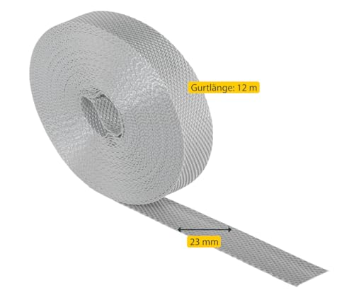 Schellenberg 31205 Rolladengurt 23 mm x 12 m, 1mm Gurtstärke, System MAXI, Rollladengurt, Gurtband, Rolladenband, grau