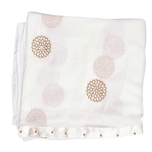 Image of YOUTHQUAKE Golden Floral Embroidery Work Chiffon Dupatta for Womens & Girls with Fancy Moti Lace