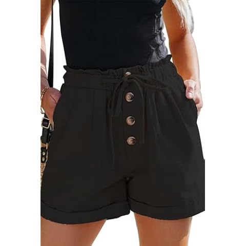 JOCAFIYE Womens Lightweight Shorts Casual Fashion Shorts Elastic Waist Drawstring Comfy Paperbag Shorts Black M Cover