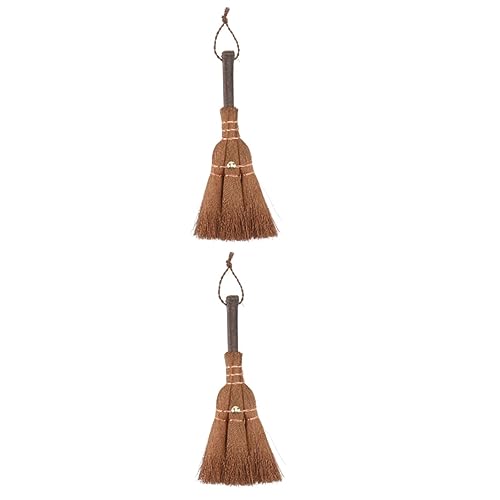 FOMIYES 2 Pcs Mini Brown Broom Mini Palm Broom Natural Material Broom Small Palm Broom Natural Palm Broom Mini Household Cleaning Broom Useful Broom Ceremony Cleaning Broom Adorable Broom