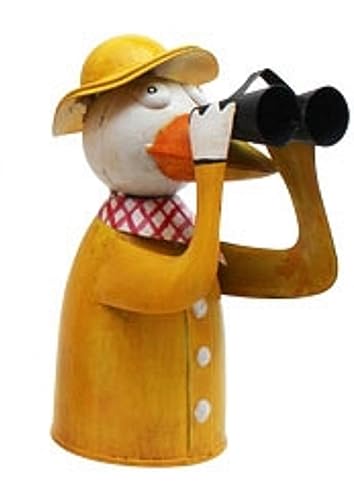 ETC lustiger Zaunhocker Möwe im gelben Regenmantel Metall bemalt Verschiedene Motive zur Auswahl als Maritime Deko (gelb mit Fernglas)