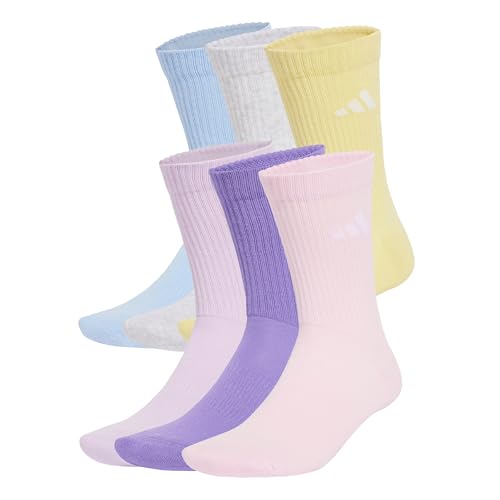 adidas Unisex CUSHIONED CREW SOCKS 6 PAIR PACK, Violet Fusion/Ice...