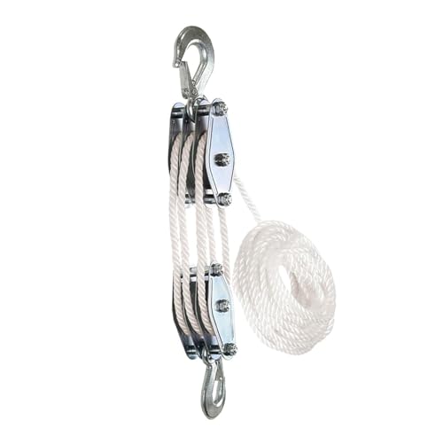 Sistema De Poleas De Elevación De Cuerda Pesada De 3 Ruedas - Rueda De Elevación De Poleas Y Aparejos De 15 M Ideal para Uso Industrial Y Doméstico Polea Blanca para