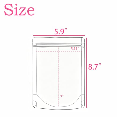 Image of 50 Pcs Resealable Packaging Bags, clear stand up food pouch bags with resealable lock seal zipper for Packaging Products,Nuts,Snack,Tea,Spices,Pet Food and Soaps (5.9x8.7inch)