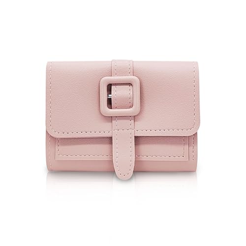Women’s Short Wallet, PU Leather Fresh and Simple Card Holder Purse with ID Card Window Fashionable Wallet (Pink)2
