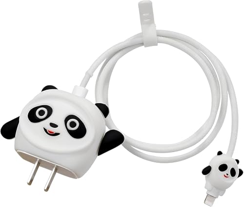 Image of INEFABLE Charger Case Cover Protector with 3D Cute Pattern for iPhone Charger only 18W & 20W, Data Charging Cable Wire Saver Protective Cable Cover Full Protection - Set Of 1 (White Panda)